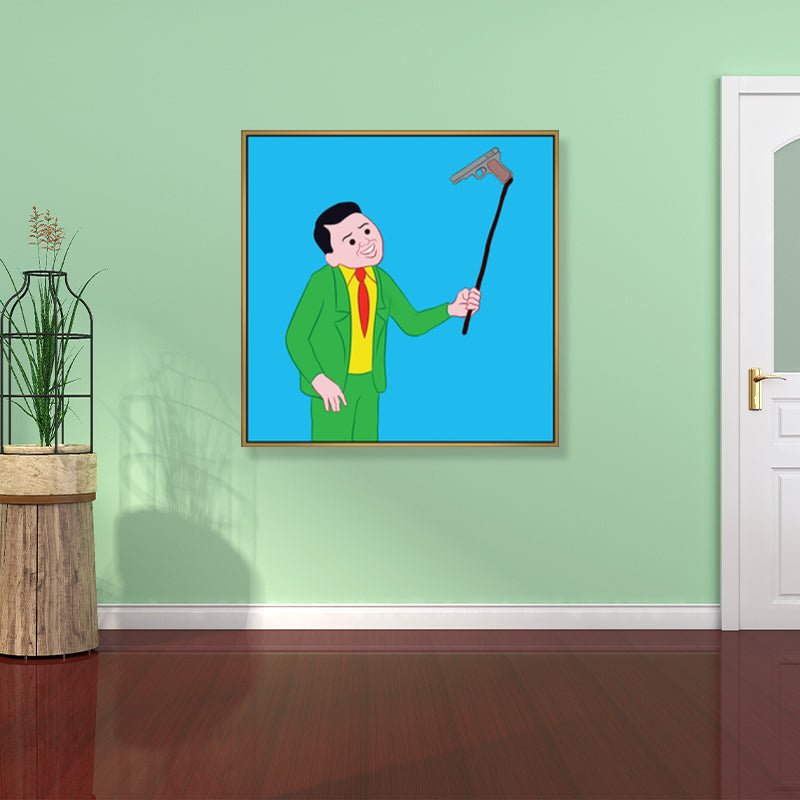 Illustration Dark Humor Comic Canvas Funky Textured Wall Art Decor for Boys Room Blue Clearhalo 'Arts' 'Canvas Art' 1782237