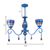Mediterranean Dome Hanging Light with 12" Metal Chain Blue Glass 3 Lights Pendant Lamp Clearhalo 'Ceiling Lights' 'Chandeliers' 'Industrial' 'Middle Century Chandeliers' 'Tiffany Chandeliers' 'Tiffany close to ceiling' 'Tiffany' Lighting' 178223