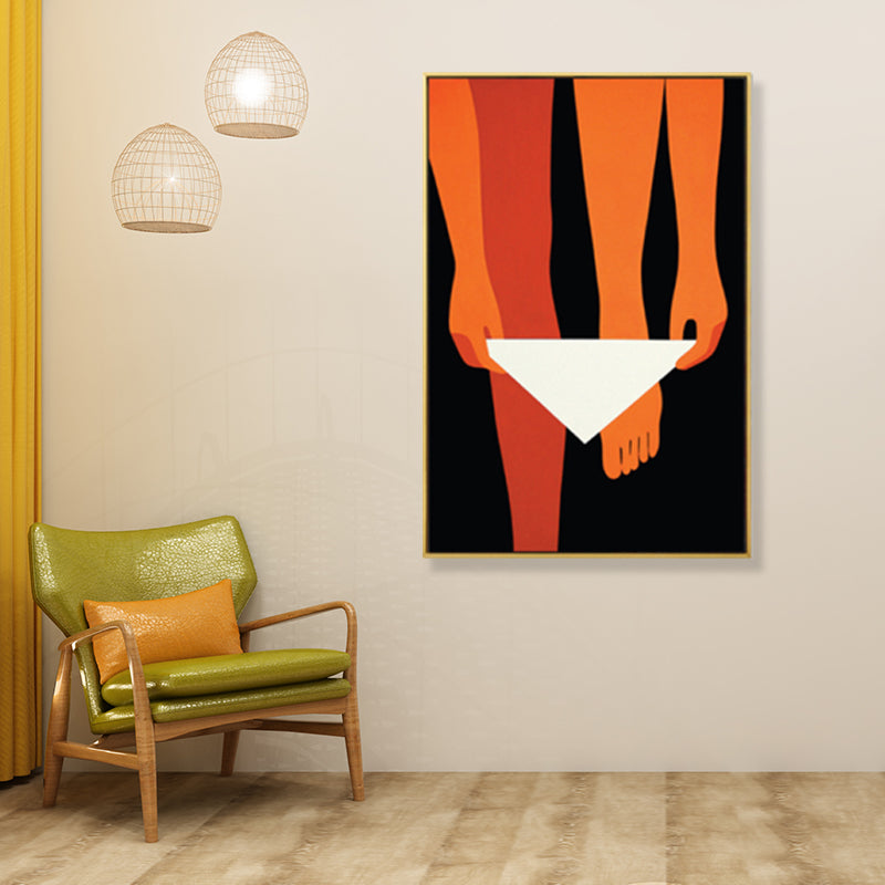 Donna arancione su parete nera arte testurizzata in tela camera da letto, dimensioni multiple