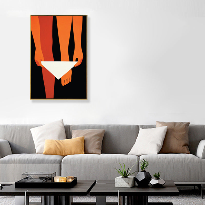 Orange Woman on Black Wall Art Textured Bedroom Canvas Print, Multiple Sizes Clearhalo 'Arts' 'Canvas Art' 1782269