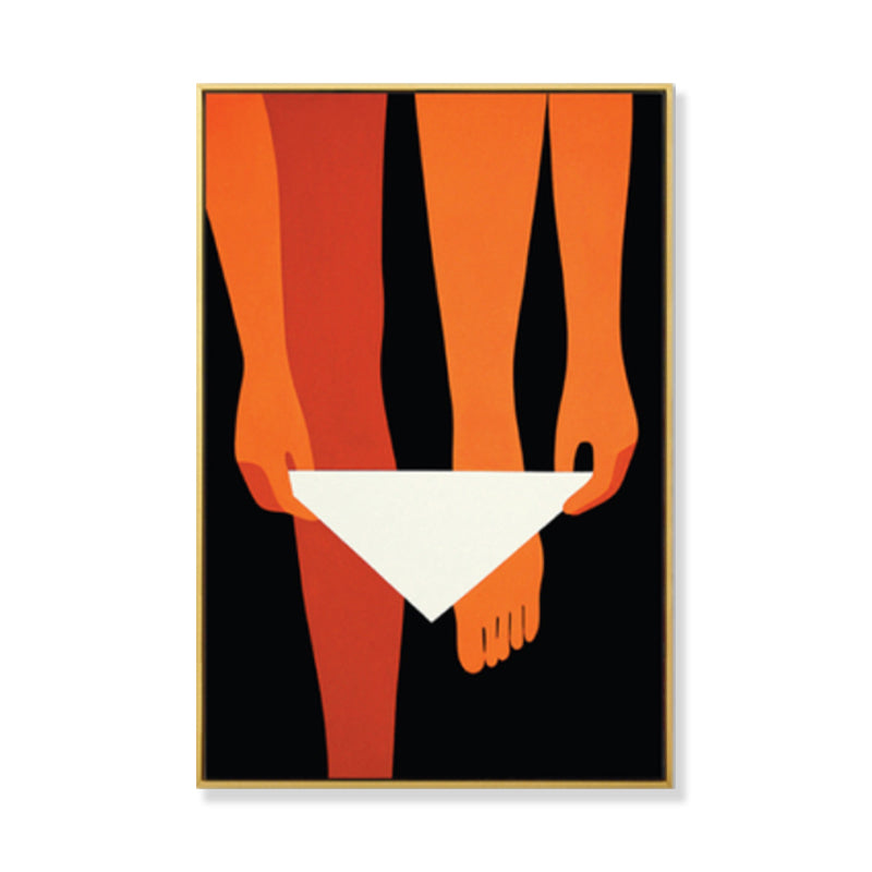 Orange Woman on Black Wall Art Textured Bedroom Canvas Print, Multiple Sizes Clearhalo 'Arts' 'Canvas Art' 1782270