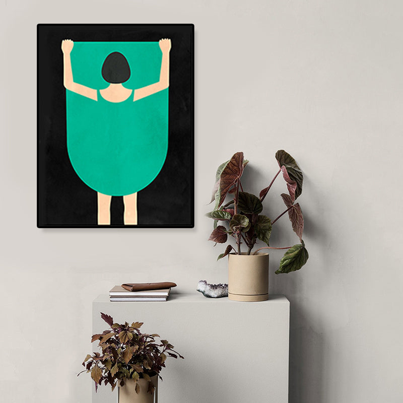 Vrouw in groene muurdecor figuur tekenen funky gestructureerde canvas muurkunst voor slaapkamer
