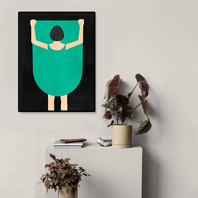 Woman in Green Wall Decor Figure Drawing Funky Textured Canvas Wall Art for Bedroom Clearhalo 'Arts' 'Canvas Art' 1782275