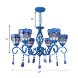 6/8 Lights Blue Pendant Lighting Nautical Tiffany Stained Glass Indoor Chandelier Light with 12" Chain Clearhalo 'Ceiling Lights' 'Chandeliers' 'Industrial' 'Middle Century Chandeliers' 'Tiffany Chandeliers' 'Tiffany close to ceiling' 'Tiffany' Lighting' 178228