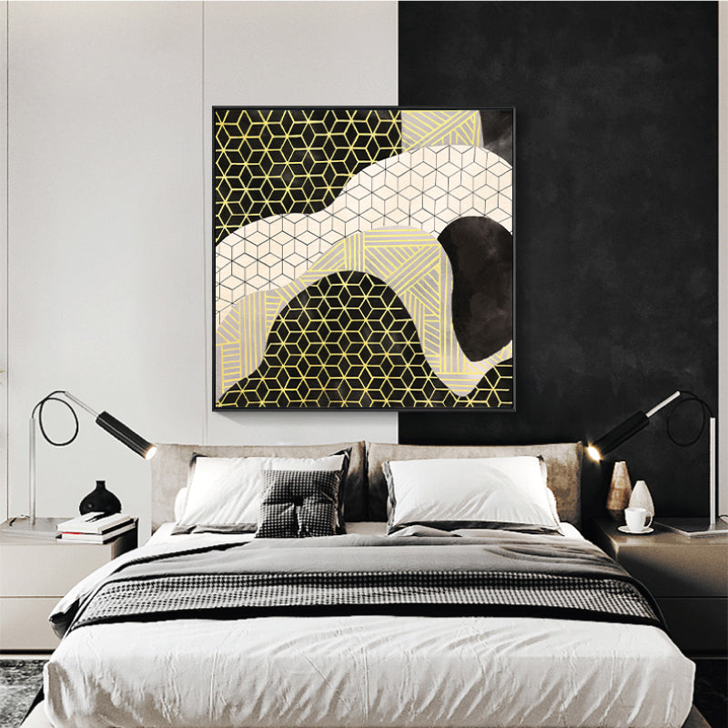 Green Color-Blocking Art Print Geometry Funky Textured Wall Decor for Hotel, Size Optional