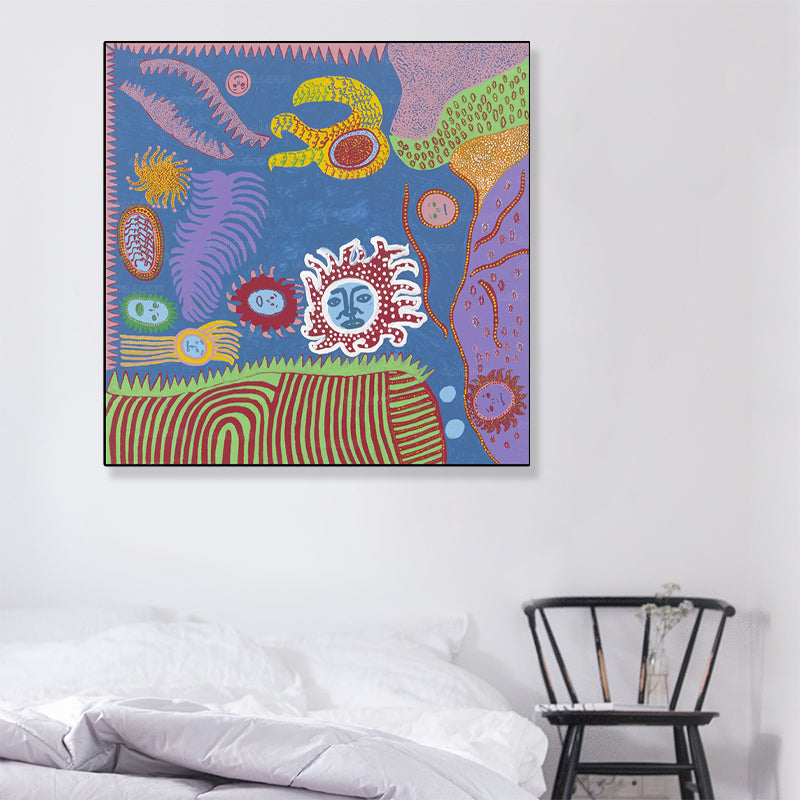 Sun Drawing Wall Decor Colorful Funky Canvas Wall Art for Teenage Room, Textured Blue Clearhalo 'Arts' 'Canvas Art' 1782317