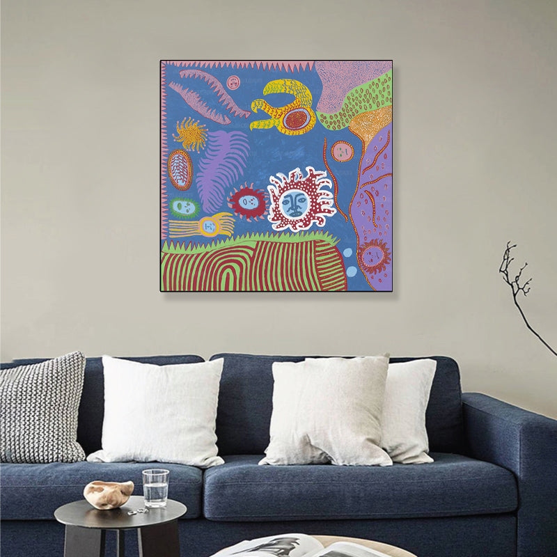 Sun Drawing Wall Decor Colorful Funky Canvas Wall Art for Teenage Room, Textured Clearhalo 'Arts' 'Canvas Art' 1782318