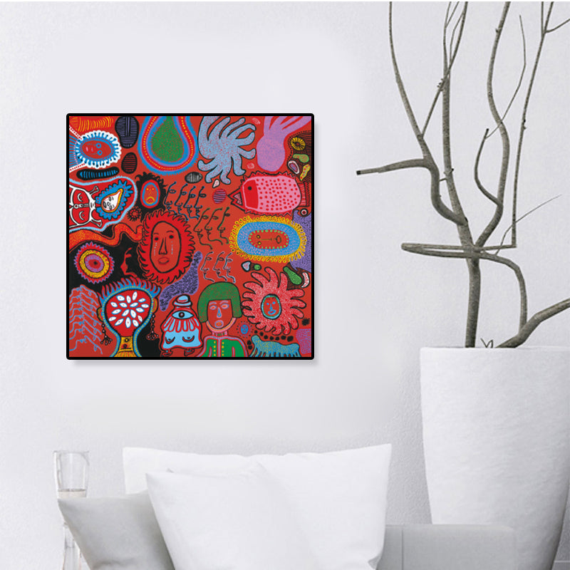 Sun Drawing Wall Decor Colorful Funky Canvas Wall Art for Teenage Room, Textured Red Clearhalo 'Arts' 'Canvas Art' 1782324