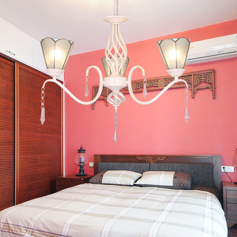 3 Lights Cone Hanging Light with Dimpled Clear Glass and 12" Chain Traditional Chandelier Light Clear Clearhalo 'Ceiling Lights' 'Chandeliers' 'Clear' 'Industrial' 'Middle Century Chandeliers' 'Modern' 'Tiffany Chandeliers' 'Tiffany close to ceiling' 'Tiffany' 'Traditional Chandeliers' Lighting' 178234