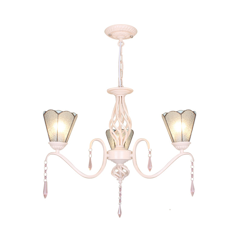3 Lights Cone Hanging Light with Dimpled Clear Glass and 12" Chain Traditional Chandelier Light Clearhalo 'Ceiling Lights' 'Chandeliers' 'Clear' 'Industrial' 'Middle Century Chandeliers' 'Modern' 'Tiffany Chandeliers' 'Tiffany close to ceiling' 'Tiffany' 'Traditional Chandeliers' Lighting' 178236