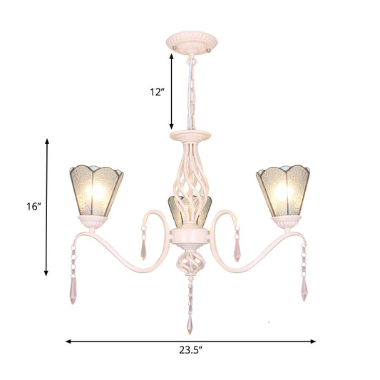 3 Lights Cone Hanging Light with Dimpled Clear Glass and 12" Chain Traditional Chandelier Light Clearhalo 'Ceiling Lights' 'Chandeliers' 'Clear' 'Industrial' 'Middle Century Chandeliers' 'Modern' 'Tiffany Chandeliers' 'Tiffany close to ceiling' 'Tiffany' 'Traditional Chandeliers' Lighting' 178237