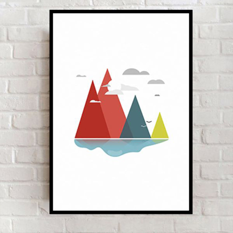 River Mountains Landscape Canvas Kids Textured Living Room Wall Art in Red and White Red Clearhalo 'Art Gallery' 'Canvas Art' 'Kids' Arts' 1782406