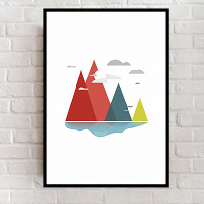 River Mountains Landscape Canvas Kids Textured Living Room Wall Art in Red and White Red Clearhalo 'Art Gallery' 'Canvas Art' 'Kids' Arts' 1782406