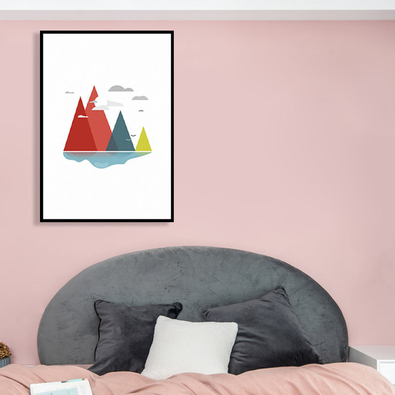 River Mountains Landscape Canvas Kids Textured Living Room Wall Art in Red and White Clearhalo 'Art Gallery' 'Canvas Art' 'Kids' Arts' 1782407