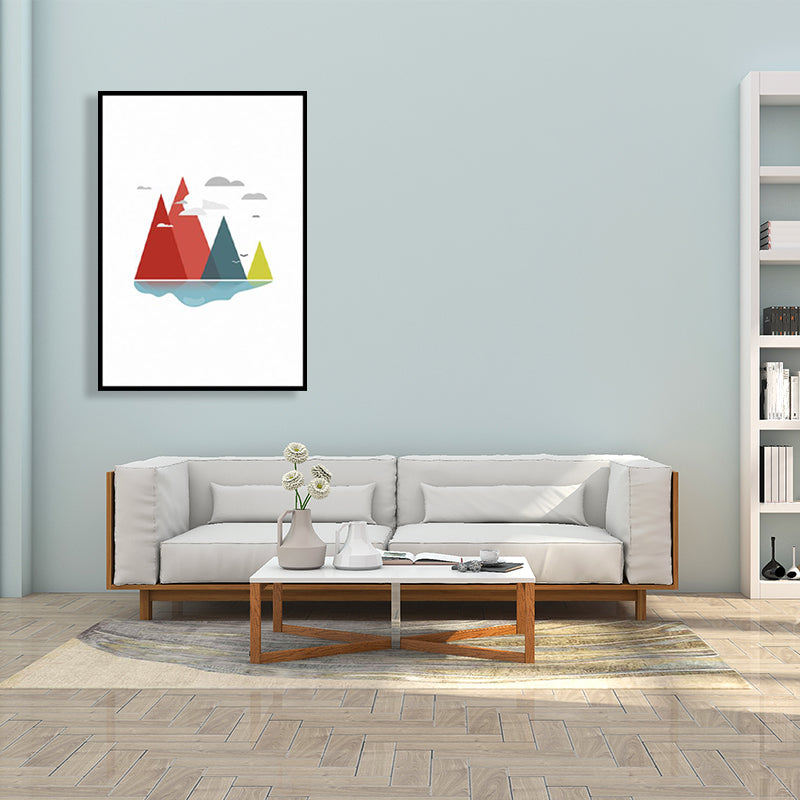 River Mountains Landscape Canvas Kids Textured Living Room Wall Art in Red and White Clearhalo 'Art Gallery' 'Canvas Art' 'Kids' Arts' 1782408