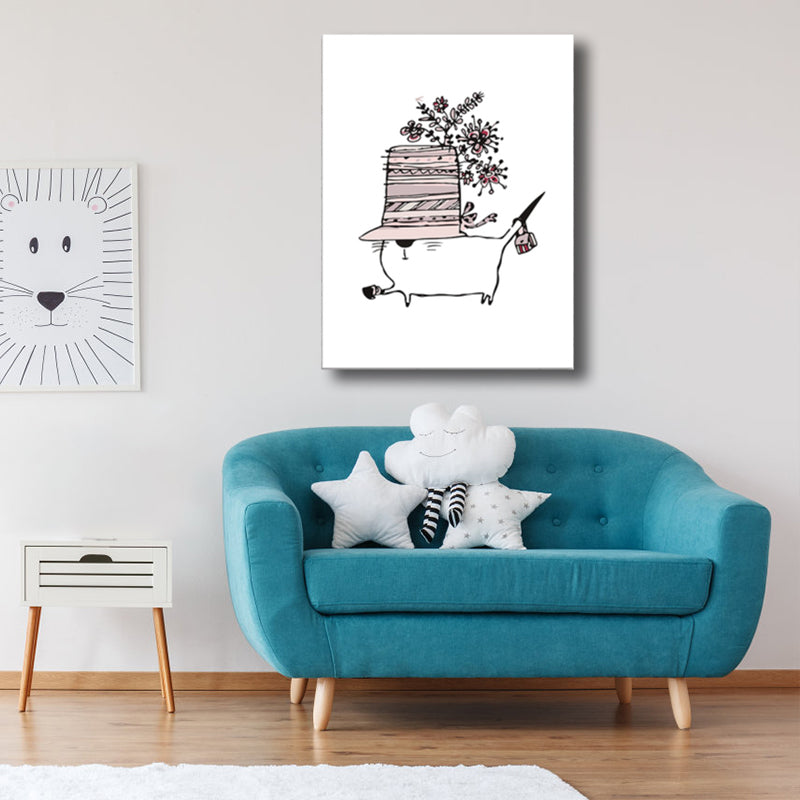 Cartoon Animal Canvas Wall Art Textured Kids Style Girls Room Wall Decor in Soft Color Clearhalo 'Art Gallery' 'Canvas Art' 'Kids' Arts' 1782432