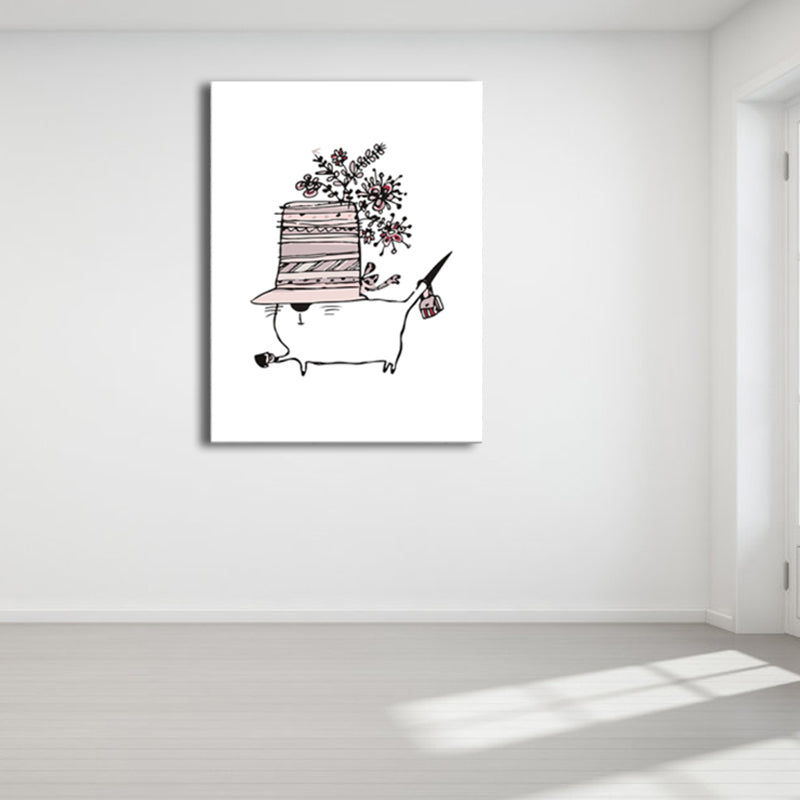 Cartoon Animal Canvas Wall Art Textured Kids Style Girls Room Wall Decor in Soft Color Clearhalo 'Art Gallery' 'Canvas Art' 'Kids' Arts' 1782433