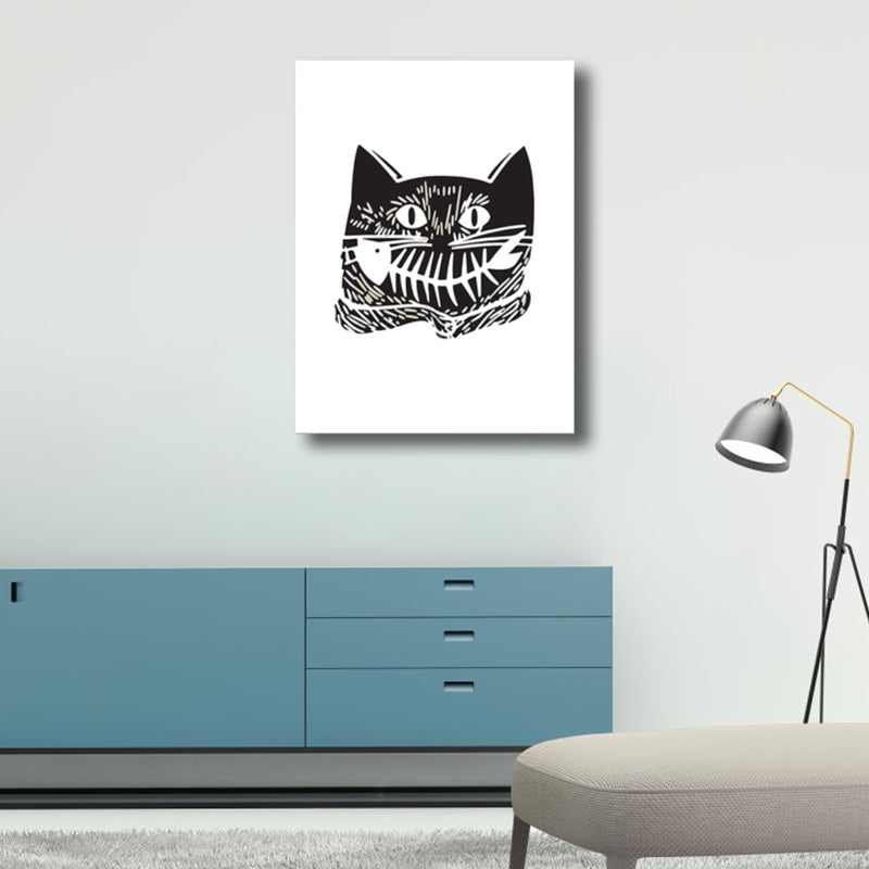 Cartoon Animal Canvas Wall Art Textured Kids Style Girls Room Wall Decor in Soft Color Black Clearhalo 'Art Gallery' 'Canvas Art' 'Kids' Arts' 1782438