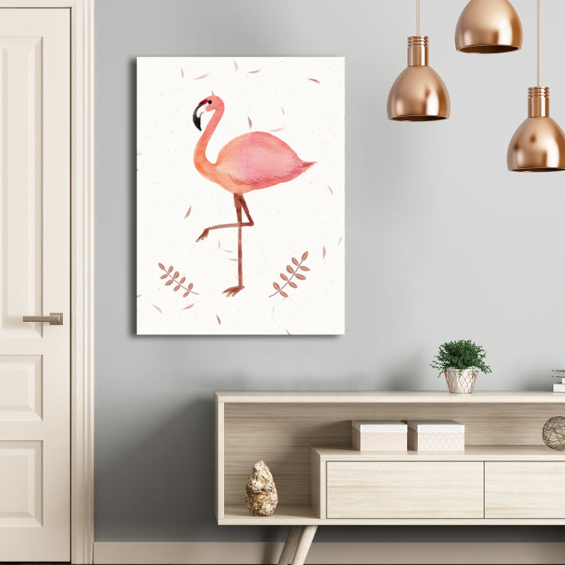 Flamingo Canvas Print House Interior Illustration Animal Wall Art in Pink, Textured Pink Clearhalo 'Art Gallery' 'Canvas Art' 'Kids' Arts' 1782446