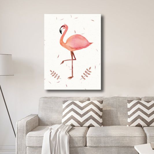 Flamingo Canvas Print House Interior Illustration Animal Wall Art in Pink, Textured Clearhalo 'Art Gallery' 'Canvas Art' 'Kids' Arts' 1782447