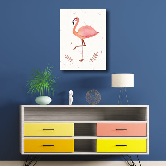 Flamingo Canvas Print House Interior Illustration Animal Wall Art in Pink, Textured Clearhalo 'Art Gallery' 'Canvas Art' 'Kids' Arts' 1782448