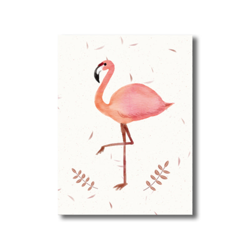 Flamingo Canvas Print House Interior Illustration Animal Wall Art in Pink, Textured Clearhalo 'Art Gallery' 'Canvas Art' 'Kids' Arts' 1782449