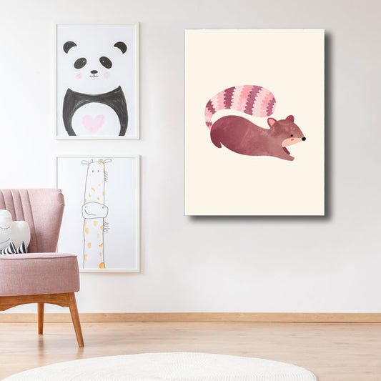 Illustration Print Small Animal Canvas Light Color Children's Art Wall Decor for Sitting Room Pink