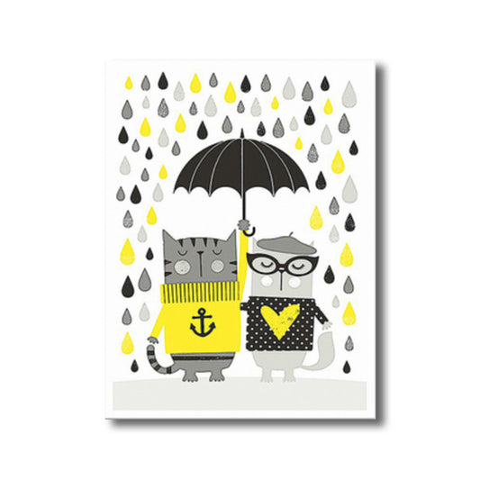Cats with Umbrella Wall Art Print Kids Style Funny Animal Canvas in Grey for Bedroom Clearhalo 'Art Gallery' 'Canvas Art' 'Kids' Arts' 1782478