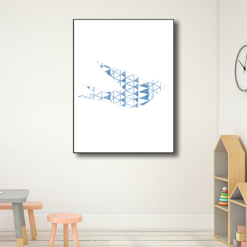 Kids Style Flying Bird Art Print Boys Bedroom Wall Decor in Blue on White, Textured Blue Clearhalo 'Art Gallery' 'Canvas Art' 'Kids' Arts' 1782482