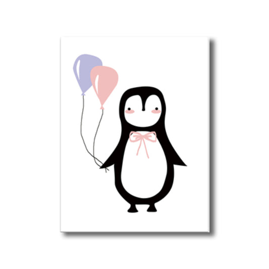 Penguin with Balloon Wall Decor Children's Art Textured Canvas Print in Black for Bedroom Clearhalo 'Art Gallery' 'Canvas Art' 'Kids' Arts' 1782492