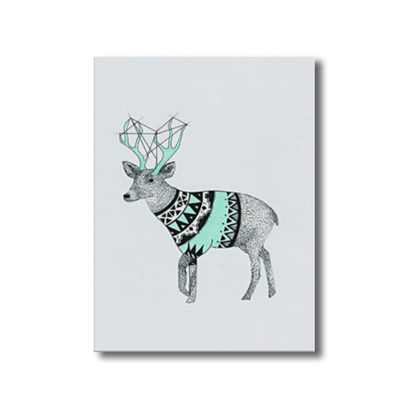 Illustrated Children's Art Canvas Print with Reindeer in Green for House Corridor Clearhalo 'Art Gallery' 'Canvas Art' 'Kids' Arts' 1782499