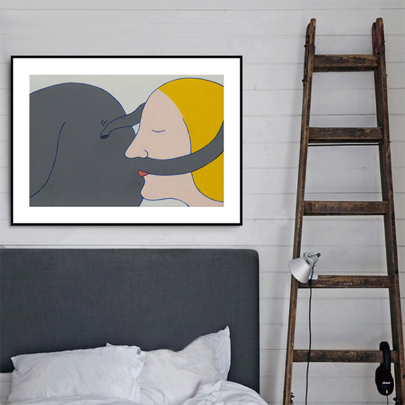 Illustration Kiss Canvas Wall Art Modern Textured House Interior Wall Decor in Dark Color Grey Clearhalo 'Arts' 'Canvas Art' 1782539