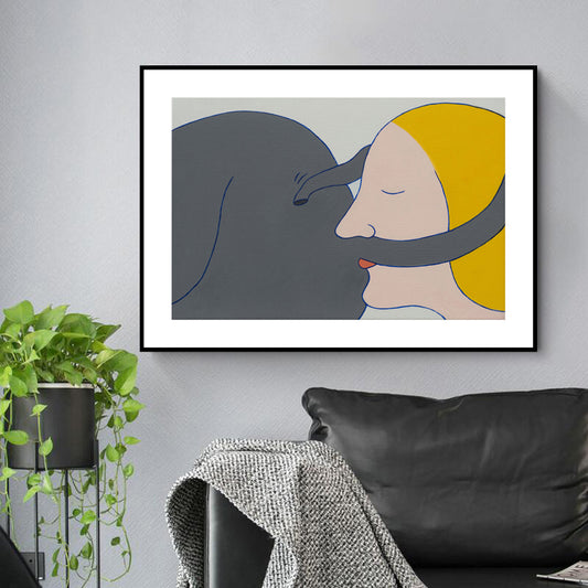 Illustration Kiss Canvas Wall Art Modern Textured House Interior Wall Decor in Dark Color Clearhalo 'Arts' 'Canvas Art' 1782540