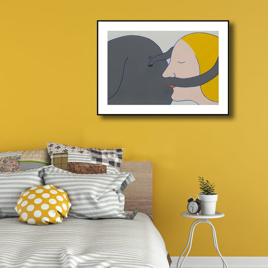 Illustration Kiss Canvas Wall Art Modern Textured House Interior Wall Decor in Dark Color Clearhalo 'Arts' 'Canvas Art' 1782541