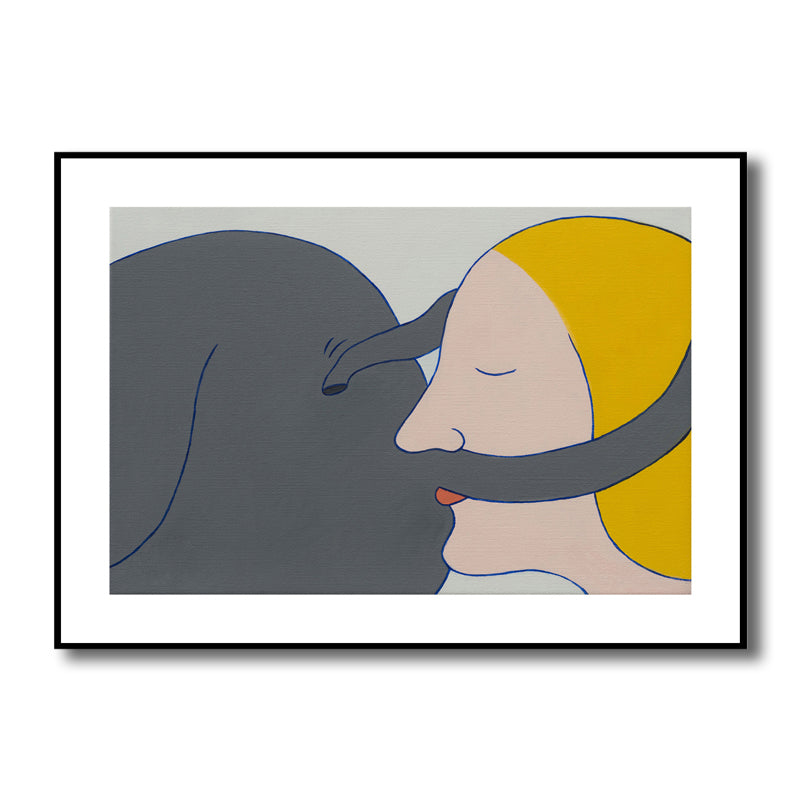 Illustration Kiss Canvas Wall Art Modern Textured House Interior Wall Decor in Dark Color Clearhalo 'Arts' 'Canvas Art' 1782542