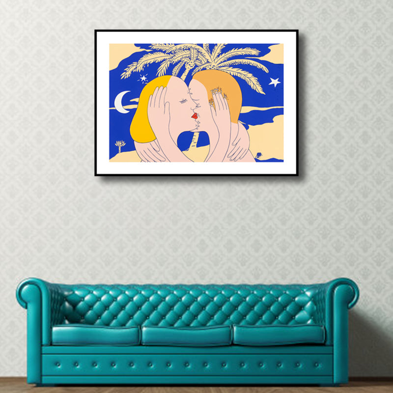Illustration Kiss Canvas Wall Art Modern Textured House Interior Wall Decor in Dark Color Clearhalo 'Arts' 'Canvas Art' 1782547