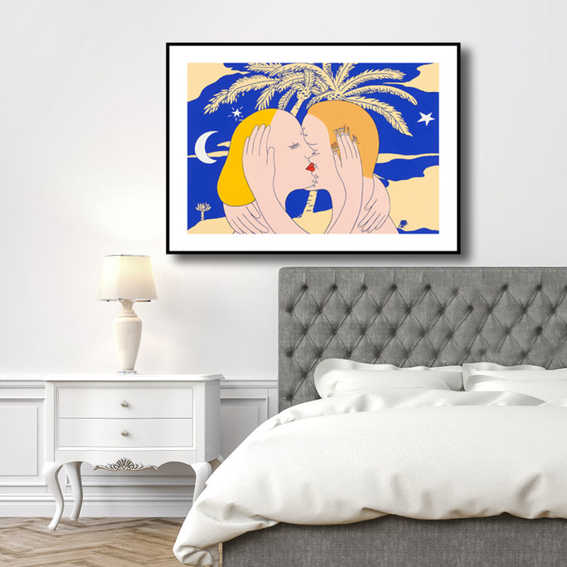 Illustration Kiss Canvas Wall Art Modern Textured House Interior Wall Decor in Dark Color Clearhalo 'Arts' 'Canvas Art' 1782548