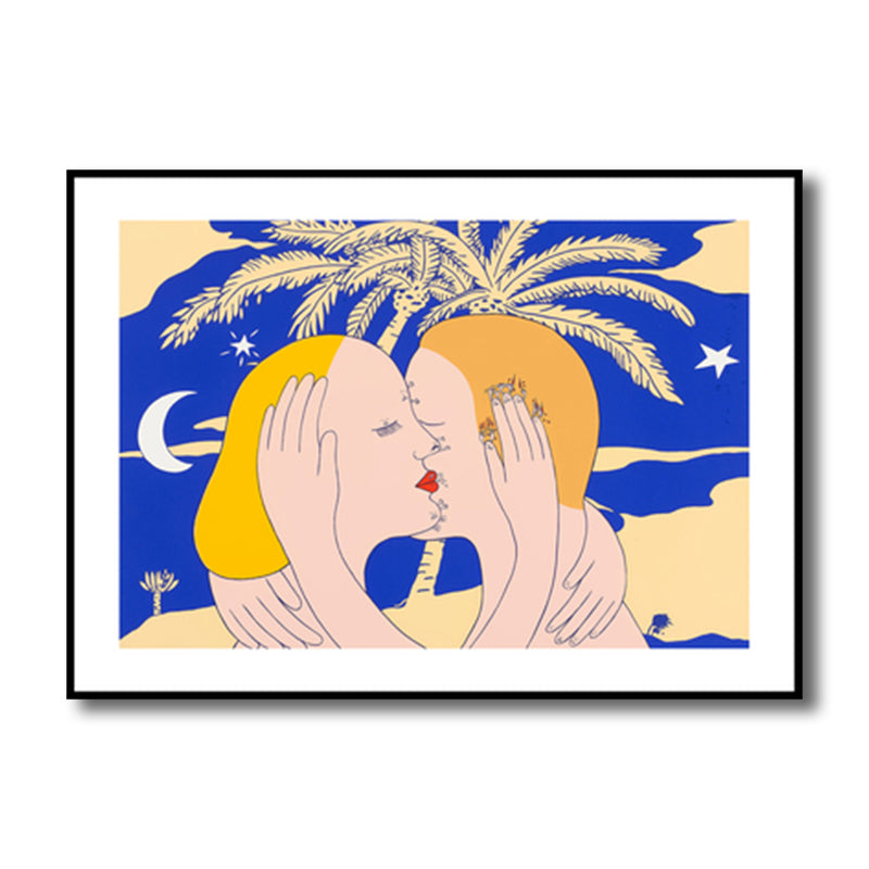 Illustration Kiss Canvas Wall Art Modern Textured House Interior Wall Decor in Dark Color Clearhalo 'Arts' 'Canvas Art' 1782549