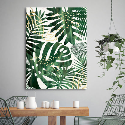 Illustrated Leaves Canvas Art Green Scandinavian Style Wall Decor for Living Room Green Clearhalo 'Arts' 'Canvas Art' 1782550