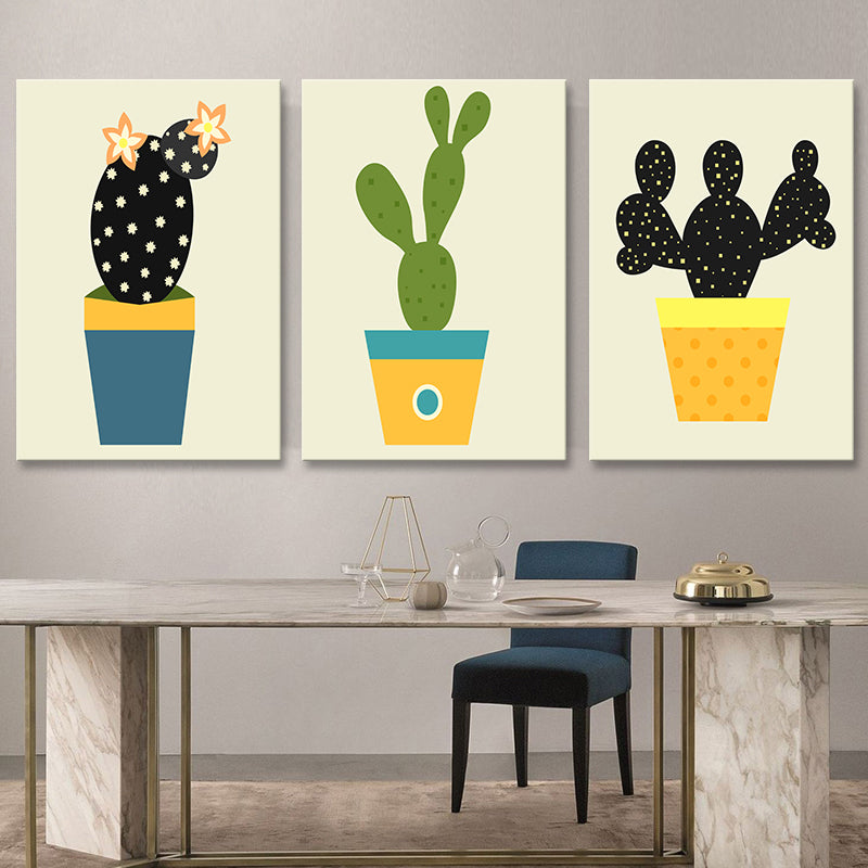 Cactus Potting Art Print Textured Scandinavian House Interior Wall Decor in Light Color Clearhalo 'Arts' 'Canvas Art' 1782586