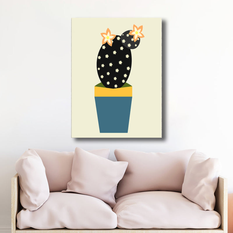 Cactus Potting Art Print Textured Scandinavian House Interior Wall Decor in Light Color Blue Clearhalo 'Arts' 'Canvas Art' 1782587