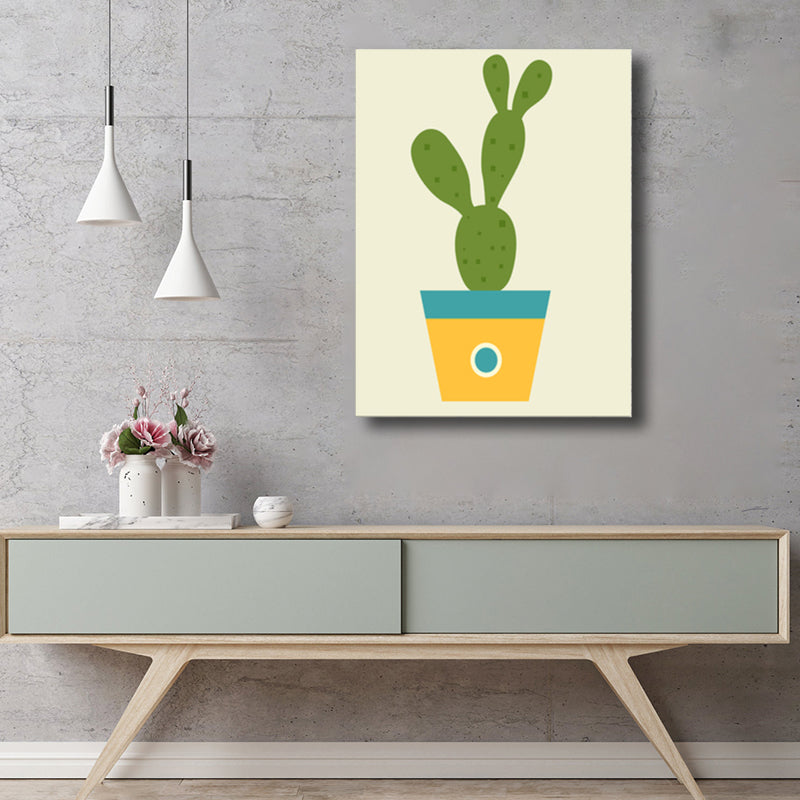 Cactus Potting Art Print Textured Scandinavian House Interior Wall Decor in Light Color Green Clearhalo 'Arts' 'Canvas Art' 1782593