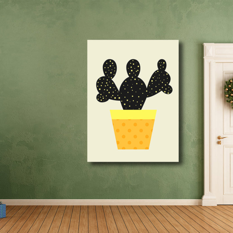 Cactus Potting Art Print Textured Scandinavian House Interior Wall Decor in Light Color Black Clearhalo 'Arts' 'Canvas Art' 1782597