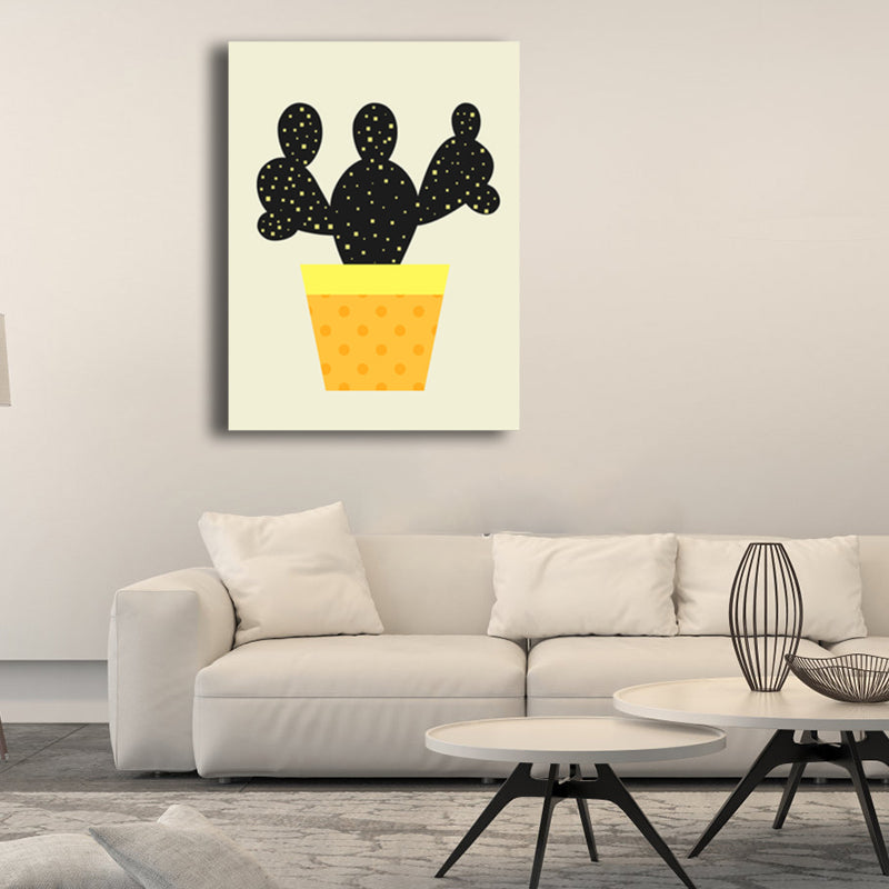 Cactus Potting Art Print Textured Scandinavian House Interior Wall Decor in Light Color Clearhalo 'Arts' 'Canvas Art' 1782599