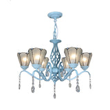 Tiffany Style Cone Pendant Lighting with Adjustable Chain Stained Glass Chandelier in White/Blue/Clear for Living Room Clearhalo 'Ceiling Lights' 'Chandeliers' 'Clear' 'Industrial' 'Middle Century Chandeliers' 'Modern' 'Tiffany Chandeliers' 'Tiffany close to ceiling' 'Tiffany' 'Traditional Chandeliers' Lighting' 178259