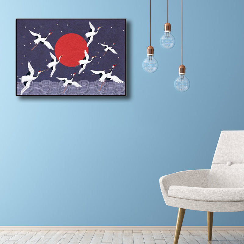 Night Sky Moon Scene Canvas Cartoon Textured Wall Art Decor in Dark Color for Home Purple Clearhalo 'Art Gallery' 'Canvas Art' 'Kids' Arts' 1782608