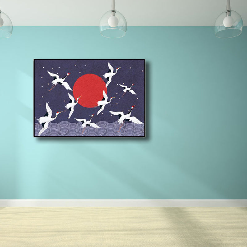 Night Sky Moon Scene Canvas Cartoon Textured Wall Art Decor in Dark Color for Home Clearhalo 'Art Gallery' 'Canvas Art' 'Kids' Arts' 1782609