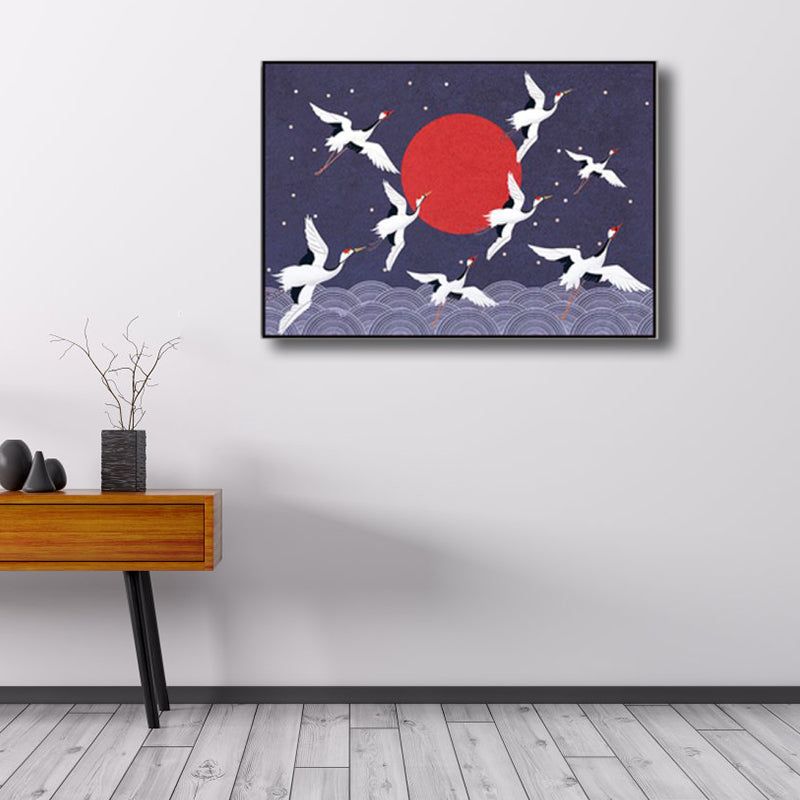 Night Sky Moon Scene Canvas Cartoon Textured Wall Art Decor in Dark Color for Home Clearhalo 'Art Gallery' 'Canvas Art' 'Kids' Arts' 1782610