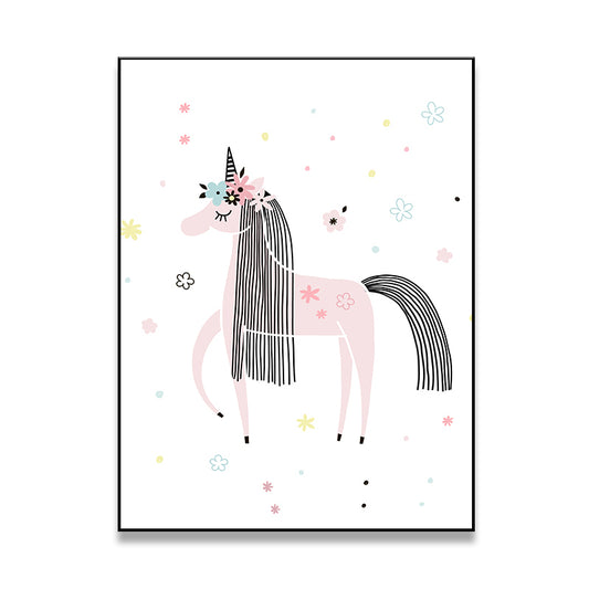 Cartoon Unicorn Canvas Print Pink Children's Art Wall Decor for Bedroom, Multiple Sizes Clearhalo 'Art Gallery' 'Canvas Art' 'Kids' Arts' 1782662
