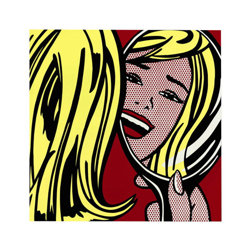 Yellow Girl in Mirror Wall Art Figure Traditional Textured Canvas Print for Living Room Clearhalo 'Arts' 'Canvas Art' 1782669